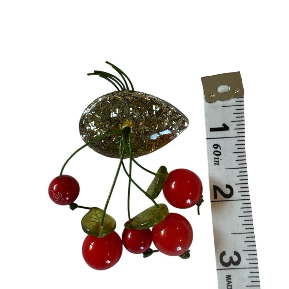 Silver and Red Cherry Brooch